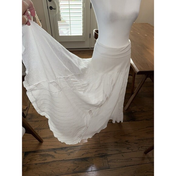 Romeo & Juliet Couture White Cotton Boho Maxi Skirt M Lace Panel Peasant Style - Picture 5 of 9